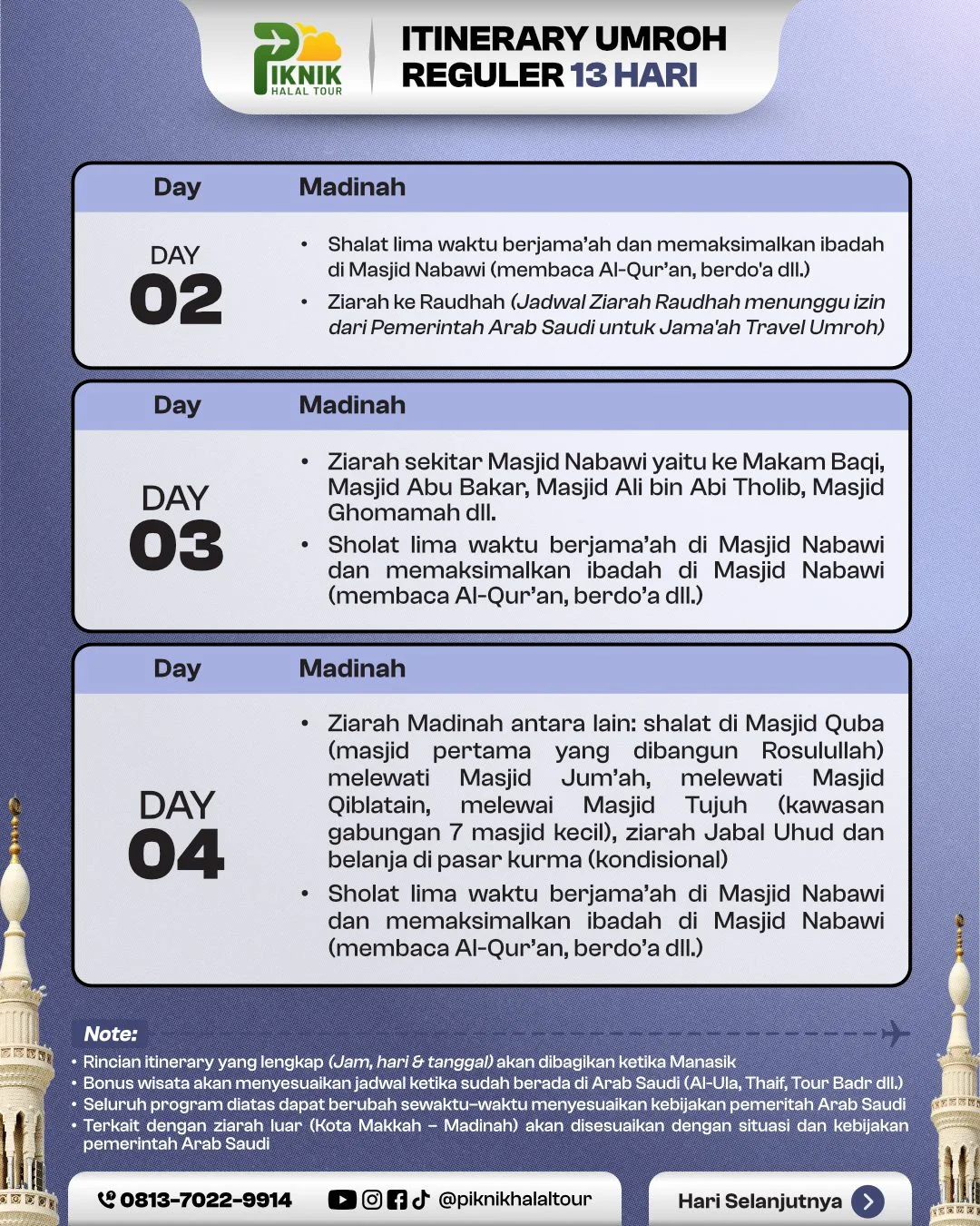 Itinerary 13 Hari - Itinerary