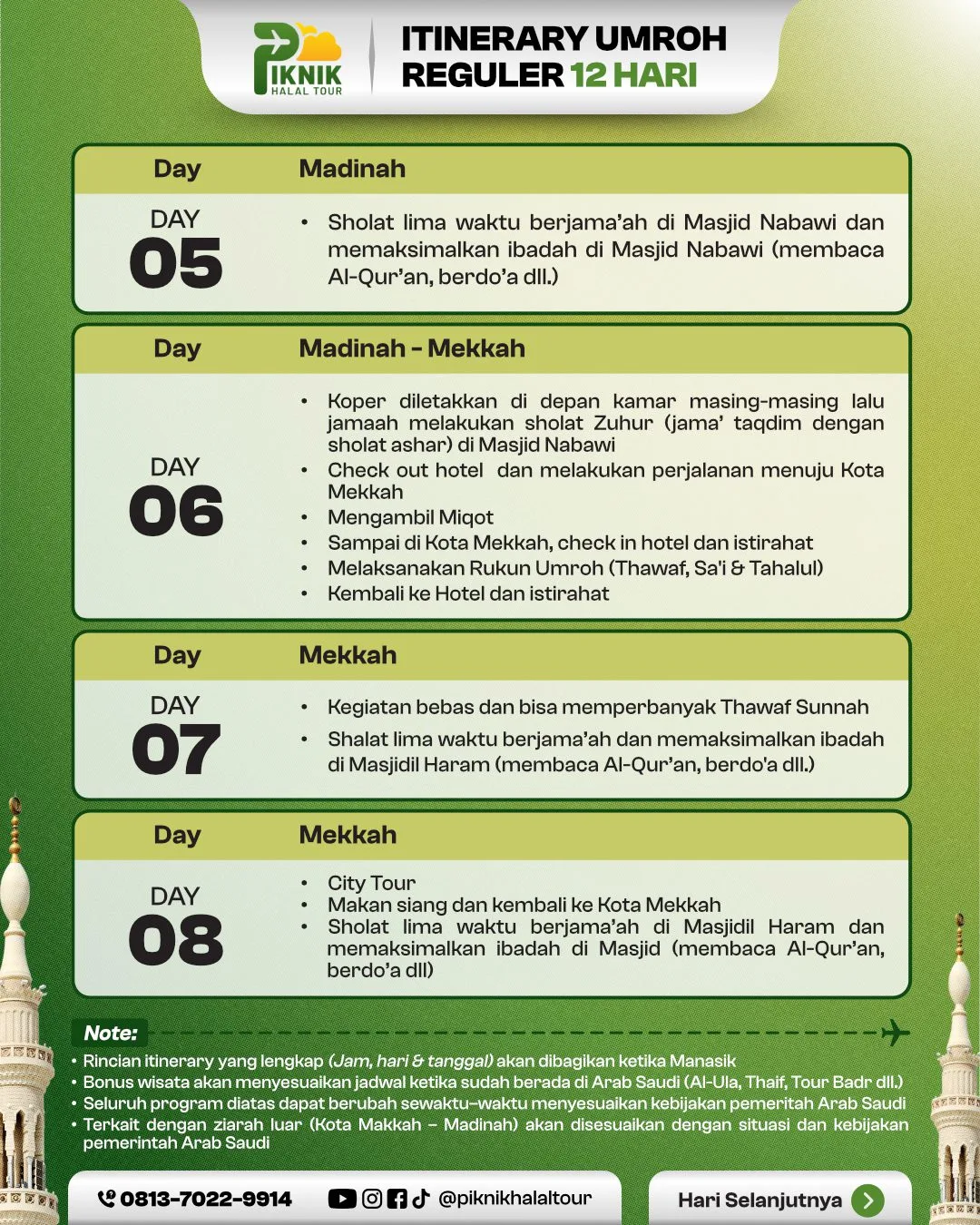 Itinerary 12 Hari (Landing Madinah) – Medan - Itinerary