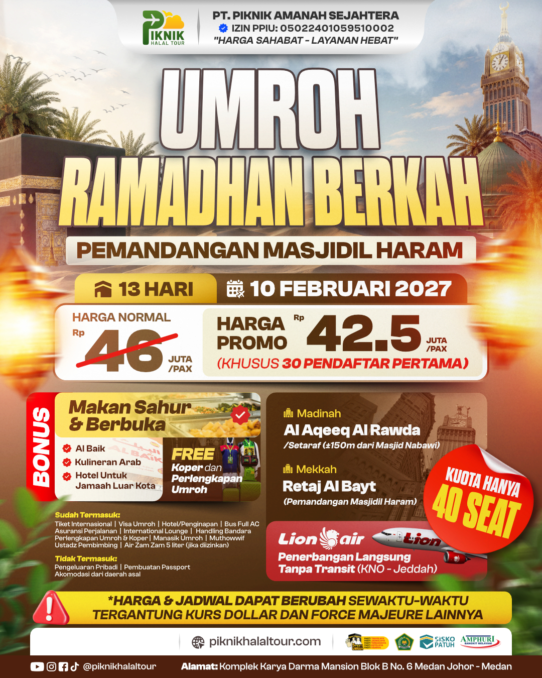 Paket Umroh Februari 2027 Medan | Promo Spesial Ramadhan Berkah 13 Hari