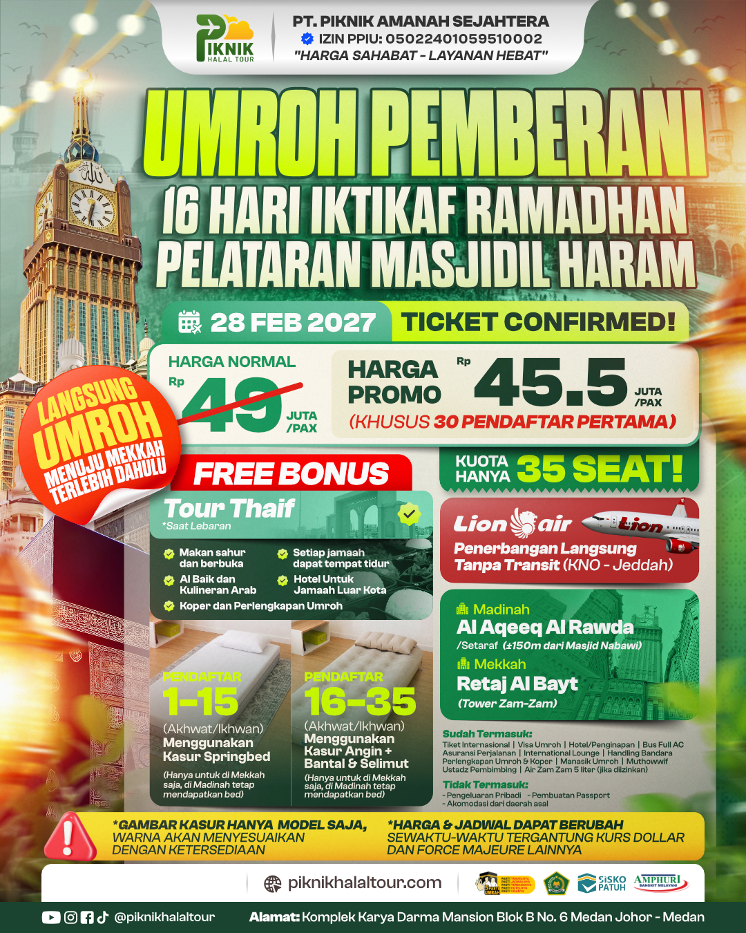 Umroh Iktikaf Ramadhan 2027 | Spesial 10 Malam Terakhir di Makkah