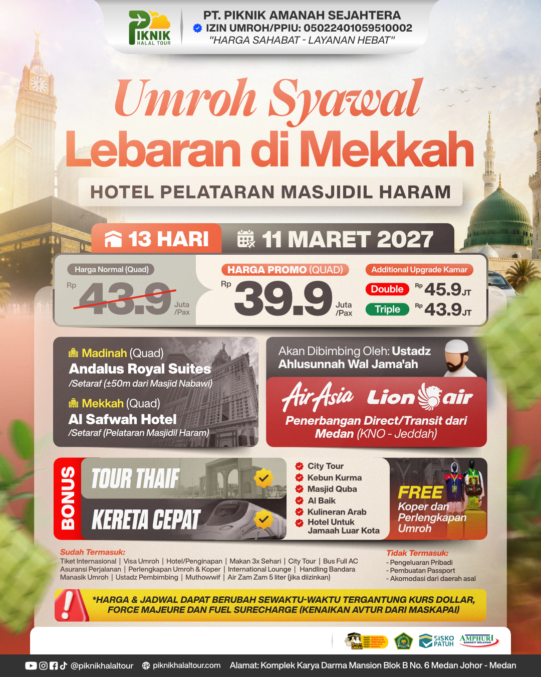 Paket Umroh Syawal 2027 Medan Spesial – Lebaran di Mekkah 13 Hari