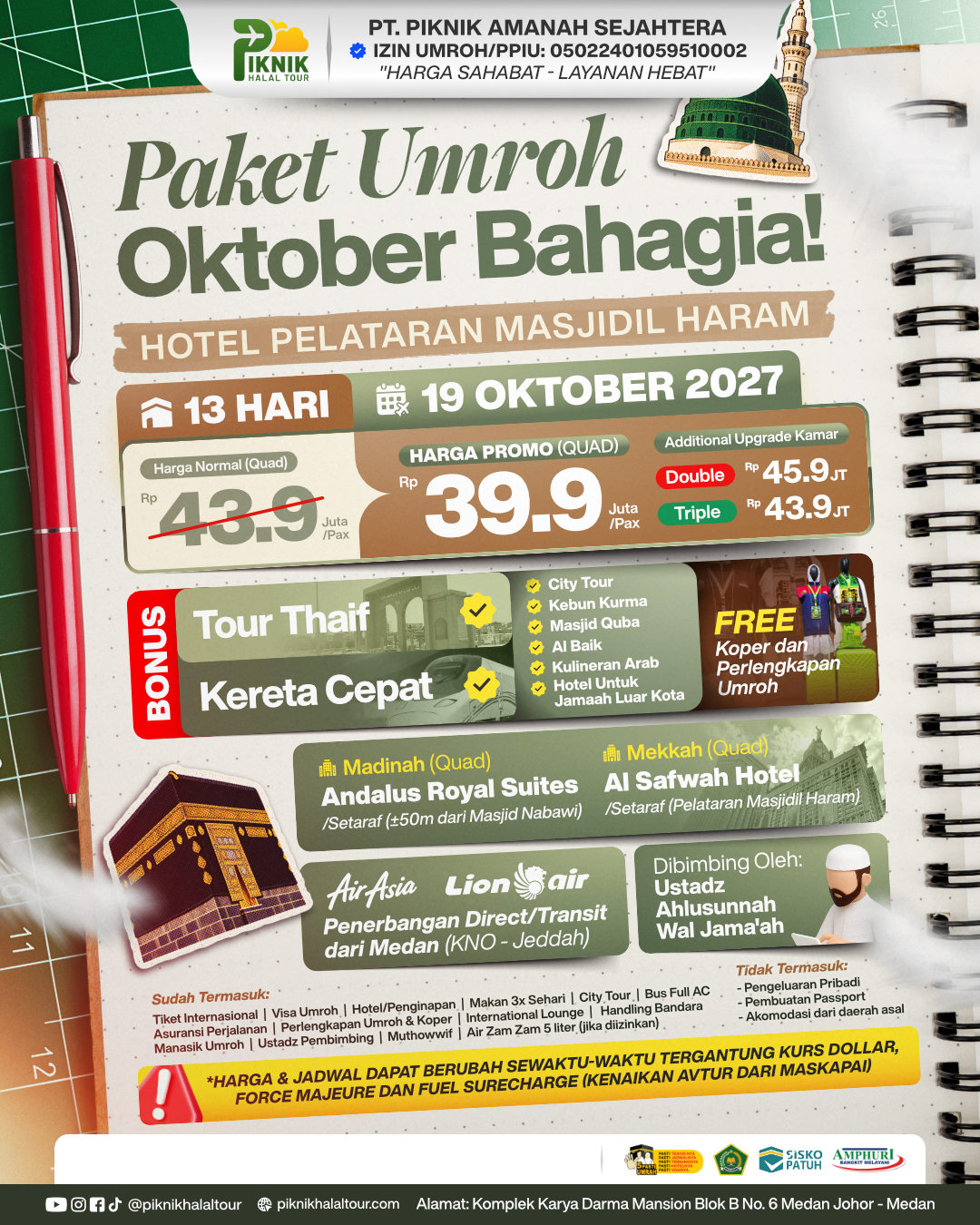 Paket Umroh Oktober 2027 Medan Spesial – Oktober Bahagia 13 Hari