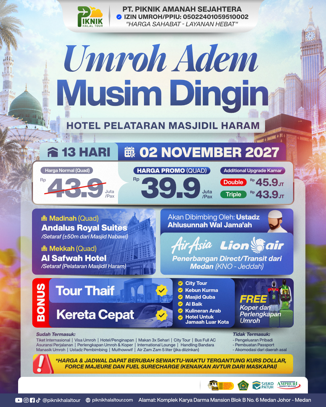 Paket Umroh November 2027 Medan Nyaman – Umroh Adem Musim Dingin 13 Hari