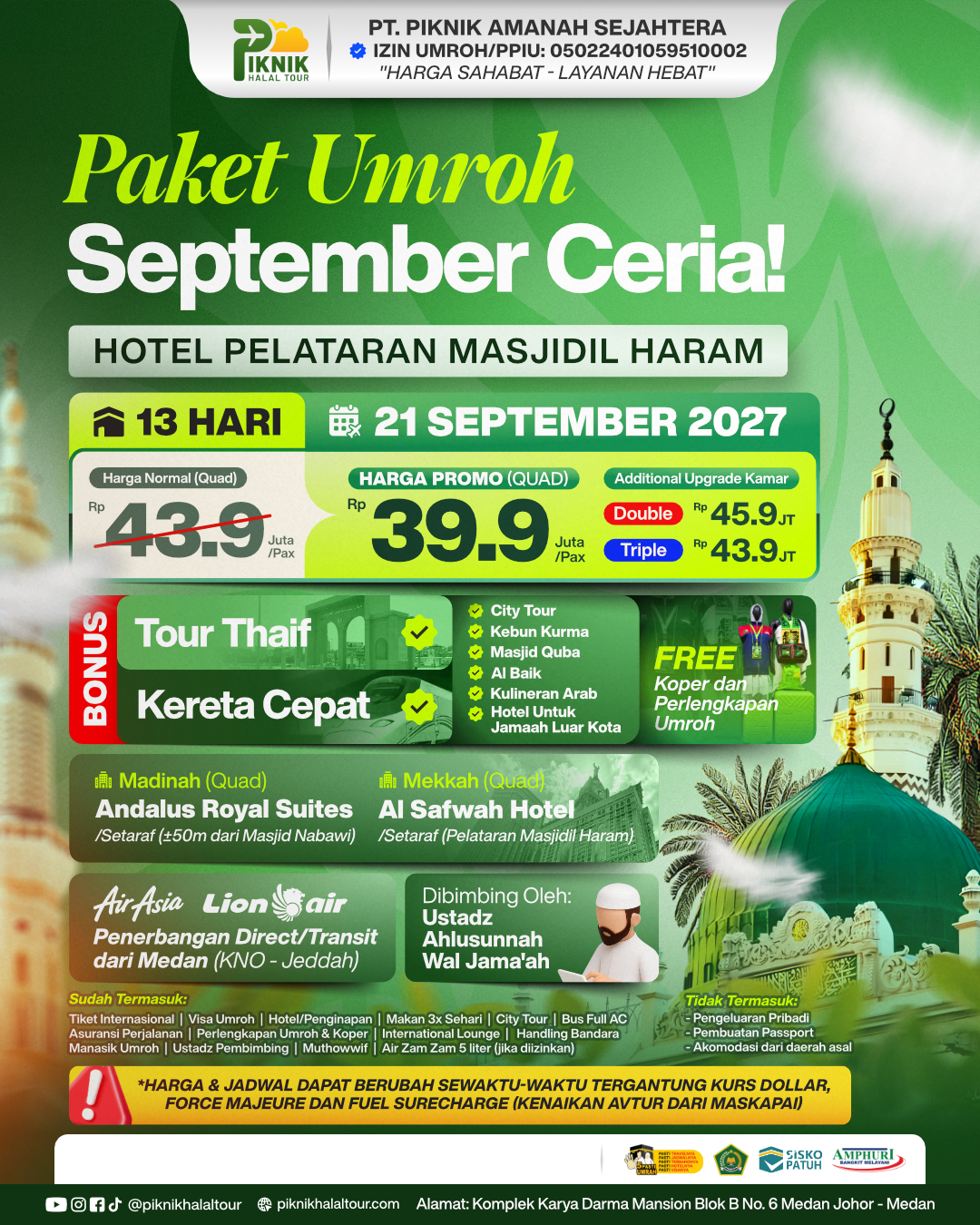 Paket Umroh September 2027 Medan Hemat – September Ceria 13 Hari