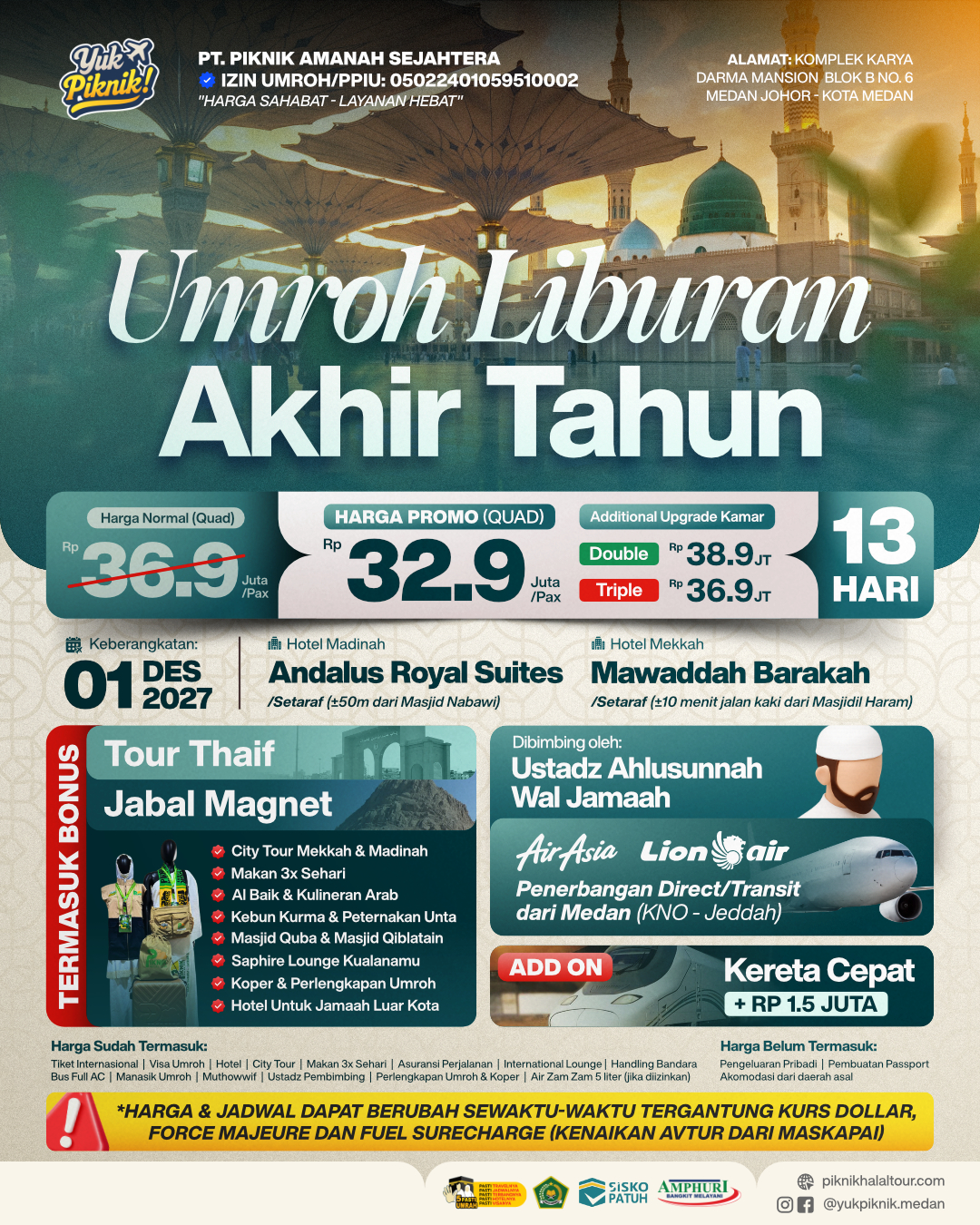 Umroh Liburan Akhir Tahun 2027 Medan Hemat | Yuk! Piknik 13 Hari