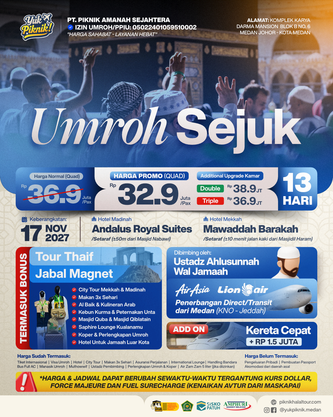 Paket Umroh Sejuk 2027 Medan – Umroh Hemat Yuk! Piknik 13 Hari