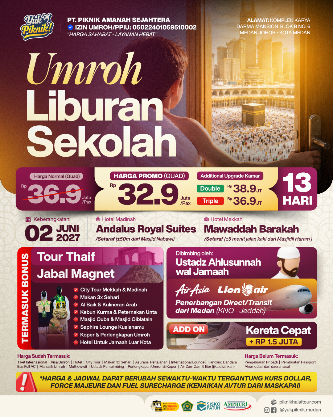 Paket Umroh Libur Sekolah 2027 Medan Hemat – Yuk! Piknik 13 Hari