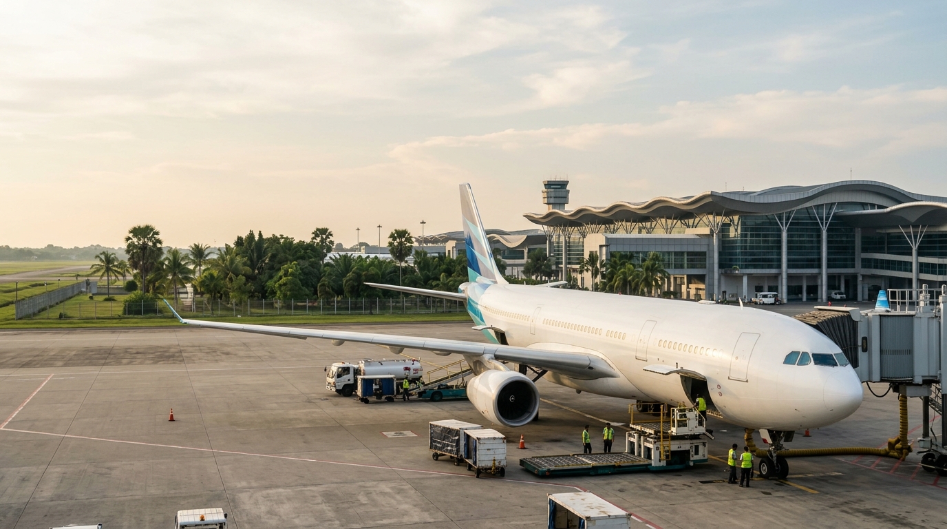 Airplane_parked_at_airport_apron_20261026145945 Pesawat untuk perjalanan umroh dari Medan ke Jeddah tanpa transit